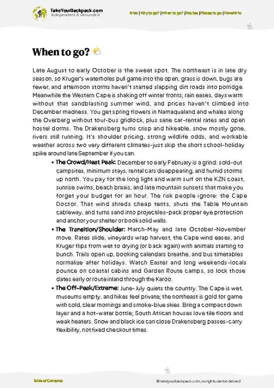 example page 3 from our offline Travel Guide for South Africa